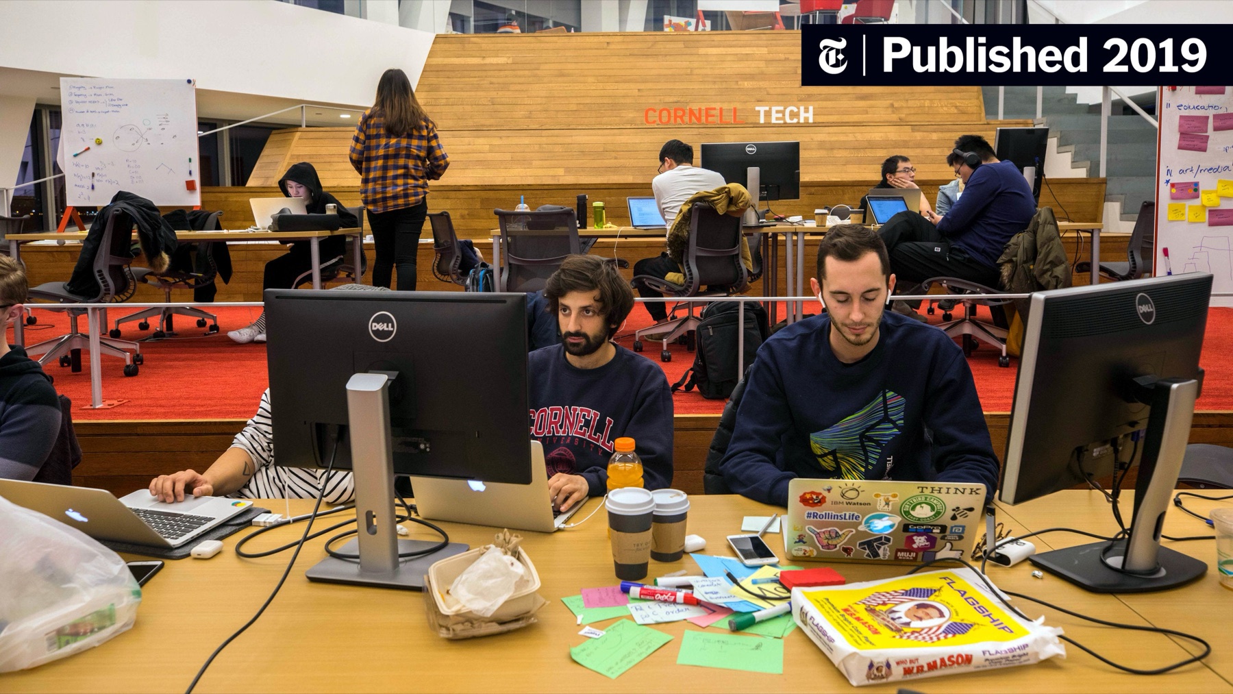Ruzgar working with classmates at Cornell Tech, featured by The New York Times in 2019